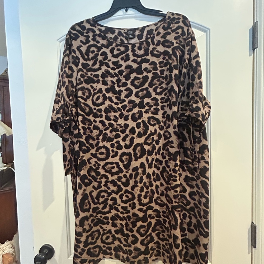 Leopard Print Women's Tunic Dress - Brown/Black